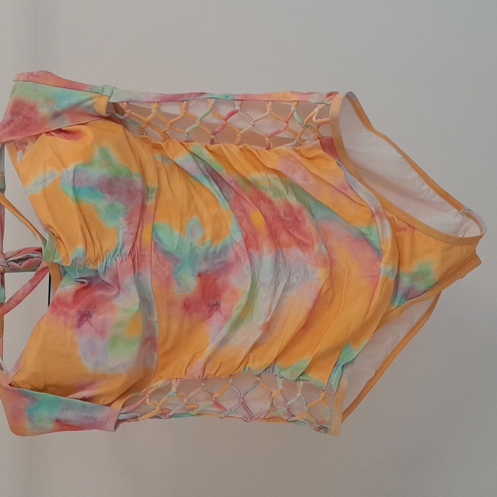 Tie Dye Yellow Cut Out Sides One-Piece Swimsuit